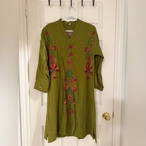 Green Floral Embroidered Tunic